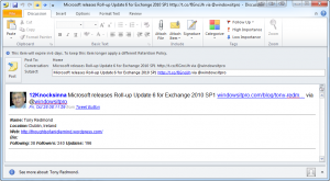 Sample tweet as seen in Outlook (click for larger version)